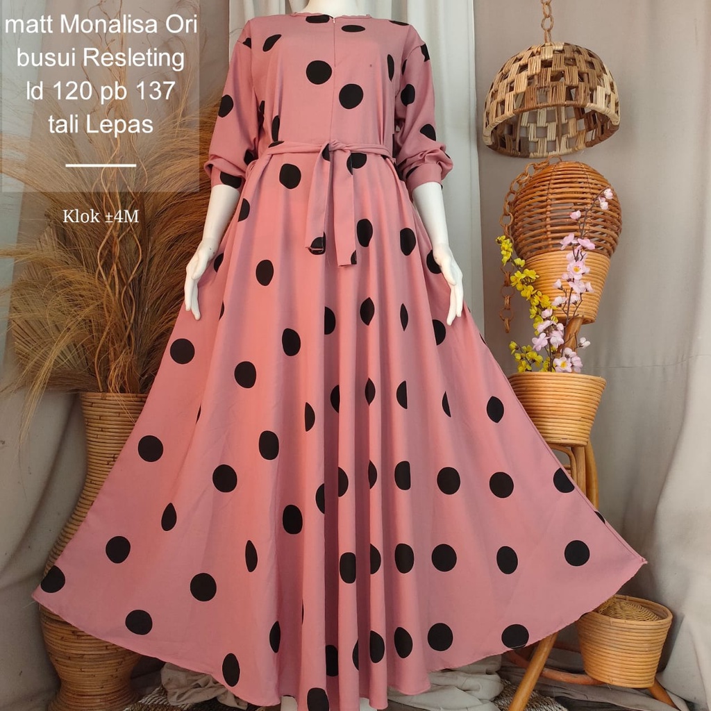 GAMIS MONALISA PREMIUM KLOK SUPER JUMBO MOTIF POLKA TERBARU/GAMIS KLOK SUPER JUMBO POLKA TERLARIS