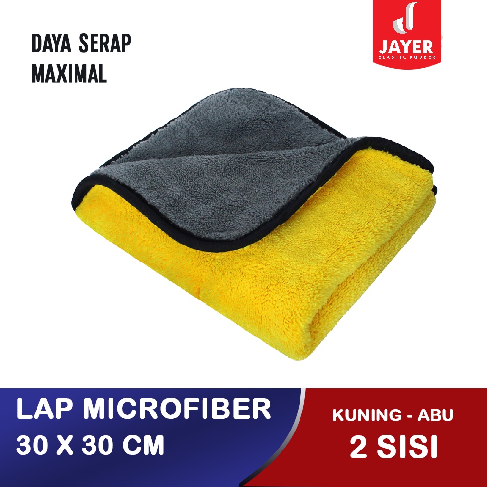 Kain lap Microfiber 2 sisi tebal 30x30cm Kuning abu kain lap daya serap tinggi