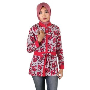 Blus Batik I Blouse Batik I Blus Kerja Wanita Batik Cap Diffa - Merah