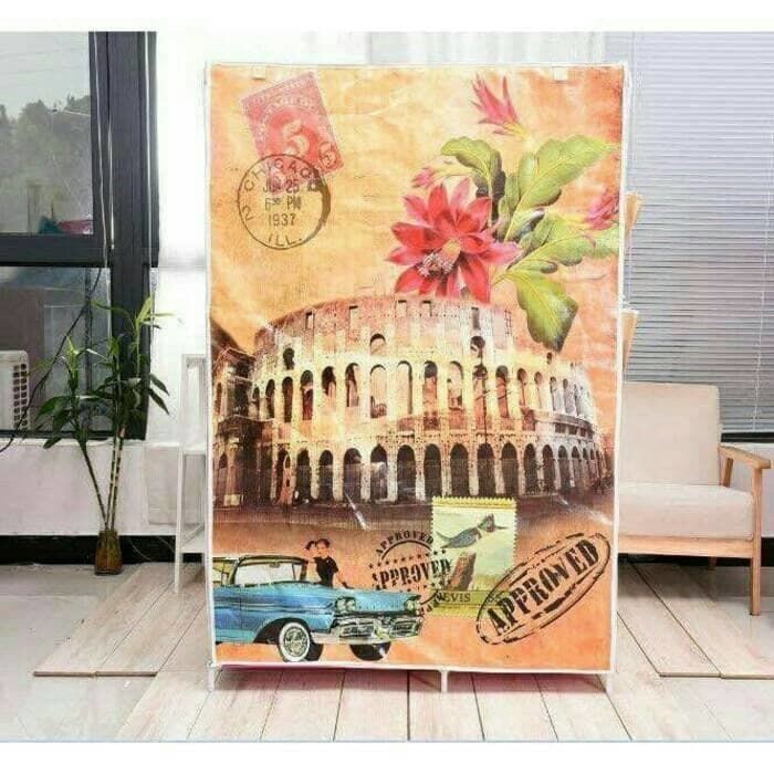 Lemari pakaian plastik bedside table anti air rak buku susun 2 pintu/kotak pintu hello kitty W8H6