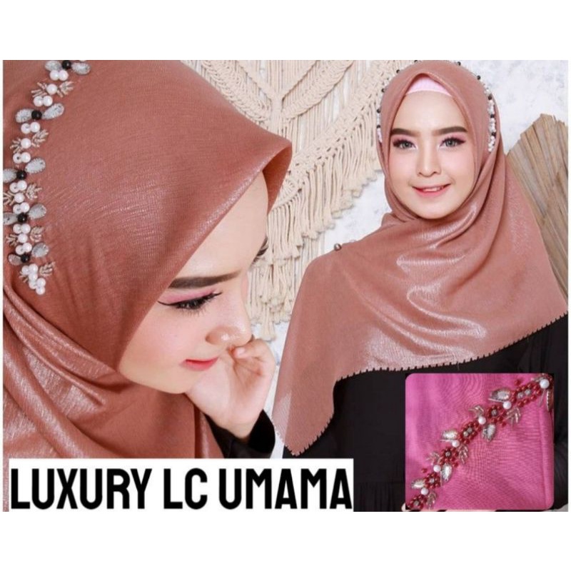 WDAqifa Segi Empat Luxury Plain LC Payet Mahkota Original Umama Scarf LaserCut Ready Beige