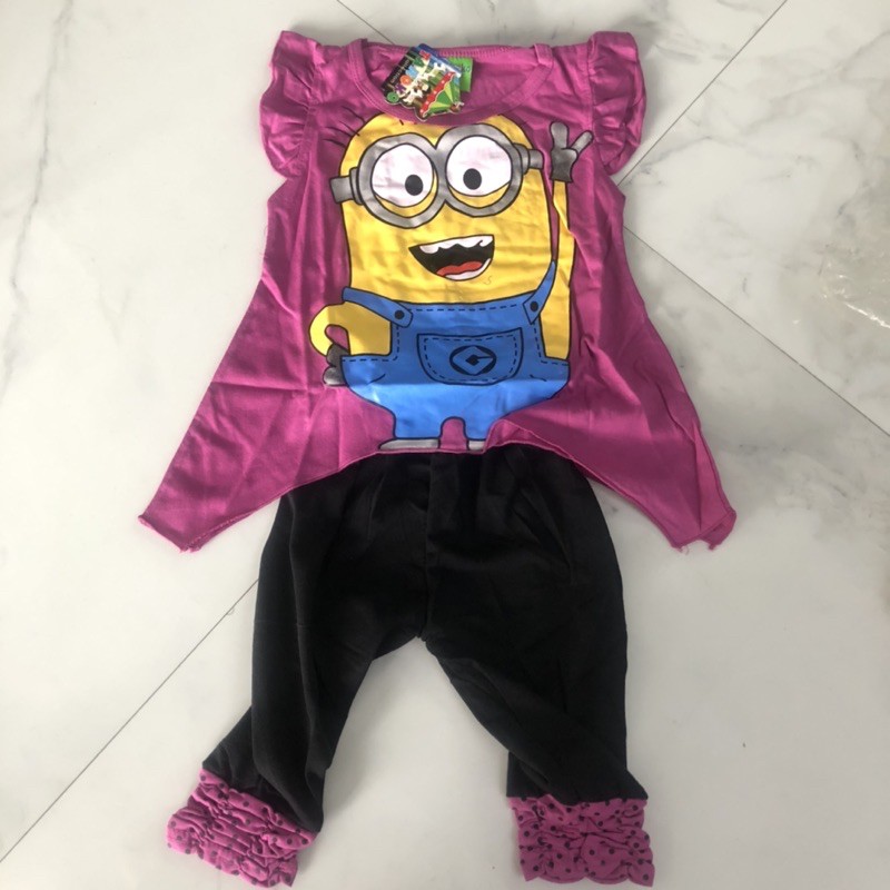 SETELAN KAOS MINION DRESS LEGGING ANAK PEREMPUAN