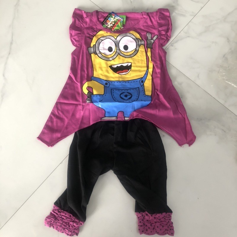 SETELAN KAOS MINION DRESS LEGGING ANAK PEREMPUAN