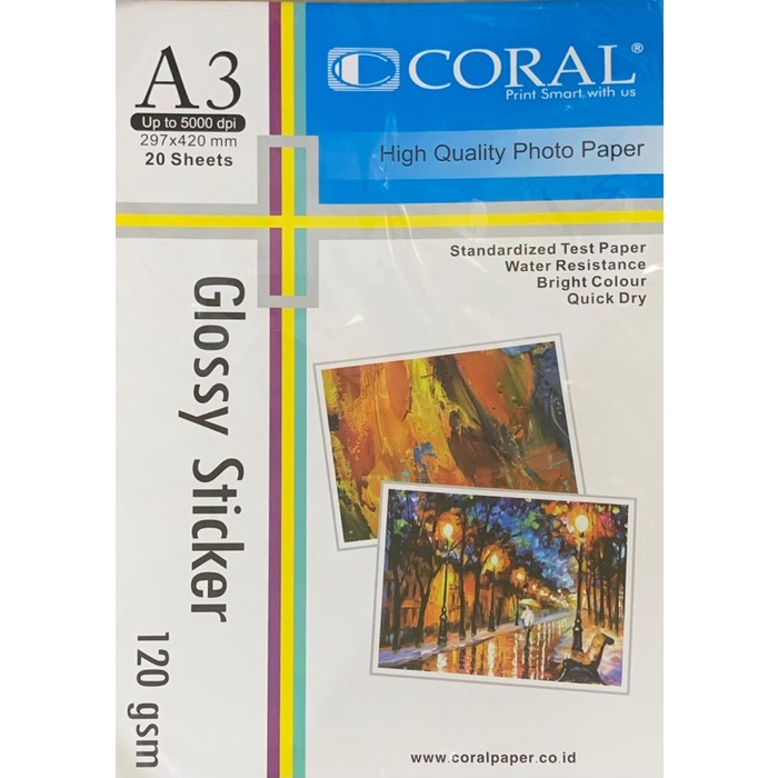 

Senikertas- Kertas Foto Coral Glossy Sticker A3 120G -Kertas-Seni.