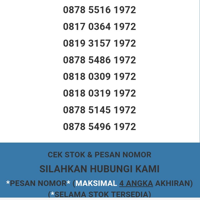 Nomor cantik XL murah tahun lahir 1972 XL dan AXIS T5888-100