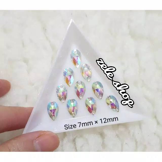 DIAMOND JAHIT LUBANG BENTUK TETES KILAU AB ISI 100 PCS