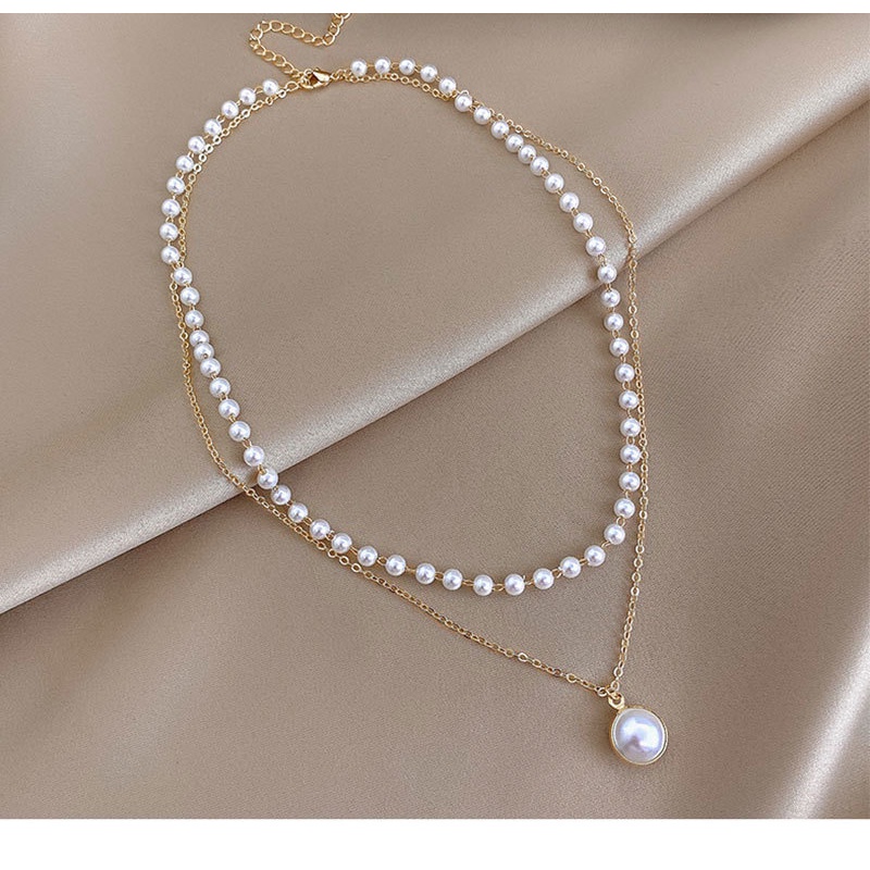 Kalung Double layer Aksen Mutiara