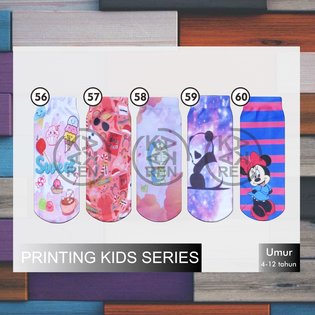 Kaos Kaki Printing Anak Karakter Unicorn, Frozen &amp; LOL D