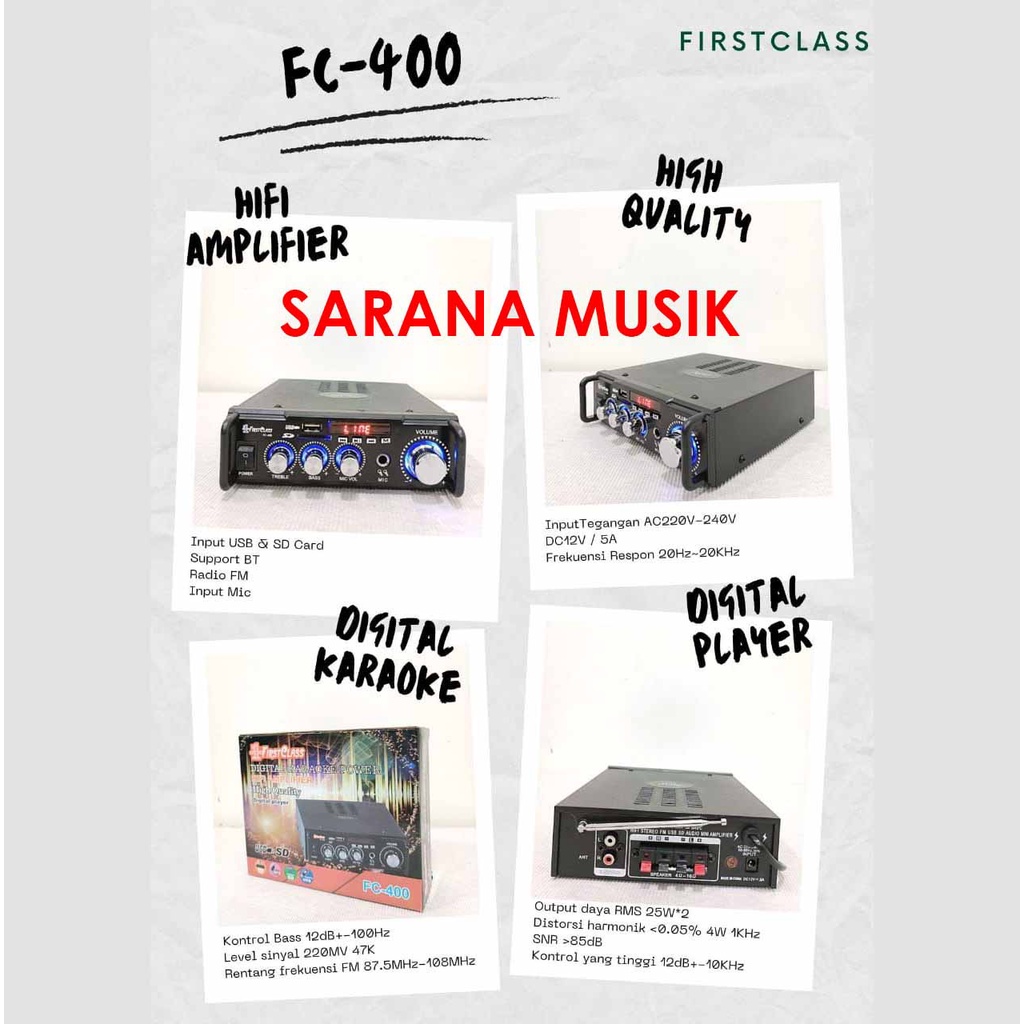 AMPLI DIGITAL KARAOKE FIRSTCLASS FC-400 BT HIFI FC 400 ORIGINAL
