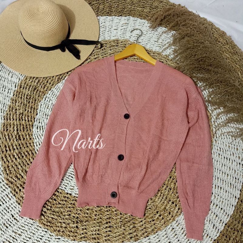 Olivia Cardy Crop / Eireen Crop Cardy / Cardigan Rajut Olivia / Cardi Balon REAL PICT By NARTS !!!-Dusty Pink