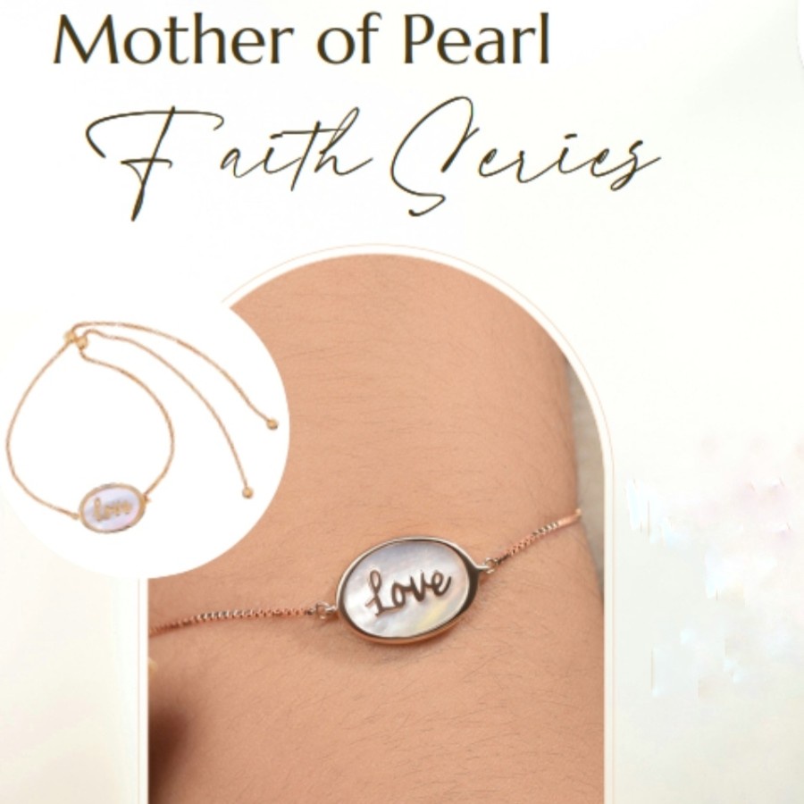GELANG TANGAN SERUT EMAS SANDRA DEWI GOLD FAITH SERIES MOTHER PEARL TULISAN LOVE CANTIK MANIS SEKALI