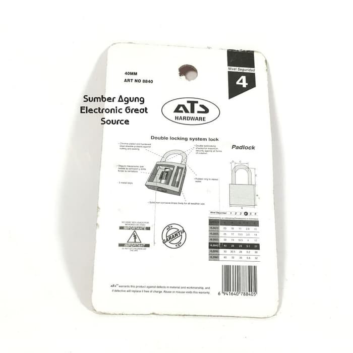 Gembok 40MM Brass Padlock Original ATS HL8840 Top Security