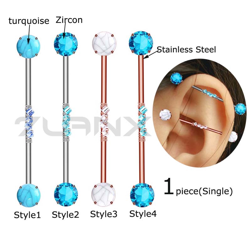 1piece Stainless Steel Industrial Barbell 38mm 14G Scaffold Piercing Unisex