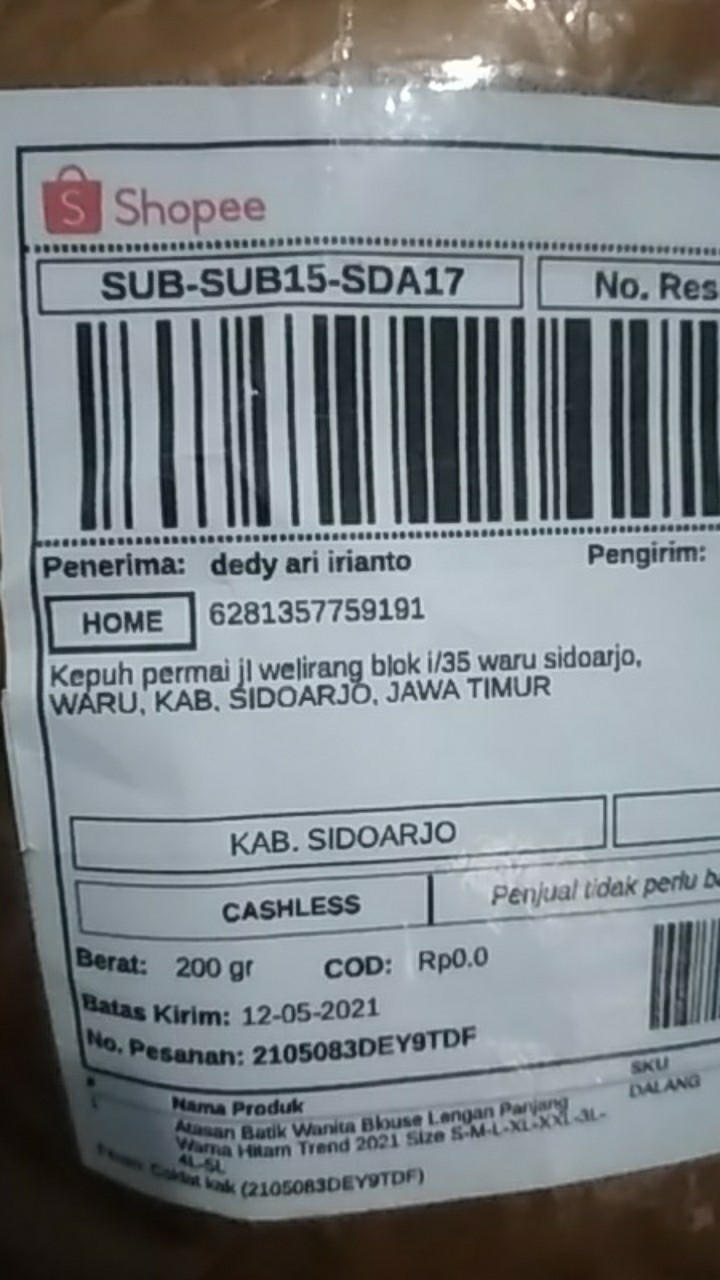 Atasan Batik Wanita Blouse Lengan Panjang Warna Hitam Trend 2021 Size S-m-l-xl-xxl-3l-4l-5l