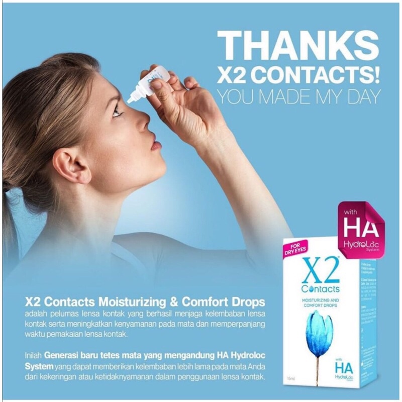 Tetes Mata X2 Contact For DRY EYES 15mL  - Moisturizing Comfort HA Hydroloc System / Pelembap Softlens X2 - Freshkon Tetes Mata