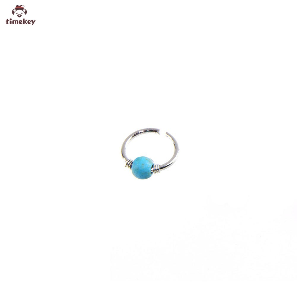 【TK】Blue Turquoise Round Beads Nose Ring Stud Earring Nostril Hoop Women Jewelry