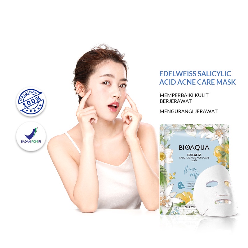 ✨ AKU MURAH ✨BIOAQUA ''Edelweiss Salicylic Acid Acne Care'' Sheet Mask Masker Wajah Flowers