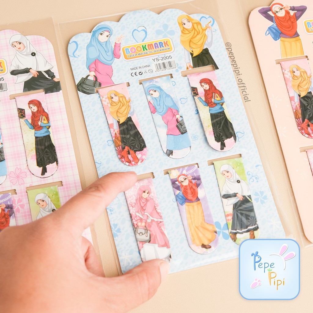 Pembatas Buku Magnet Hijab Girl Penanda Halaman Kertas Bacaan Bookmark