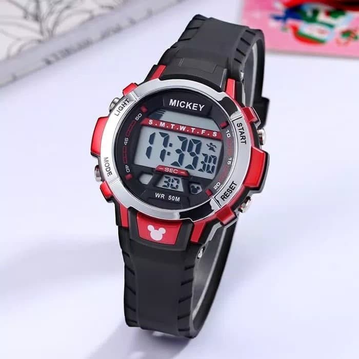 DISNEY MS15063R MICKEY ORIGINAL JAM TANGAN SPORT ANAK  HITAM MERAH