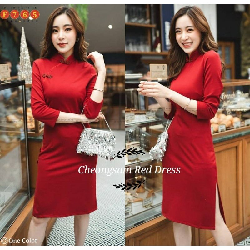 DRESS WANITA IMLEK CHEONGSAM BAHAN SCUBA IMPORT PREMIUM 765 ECL