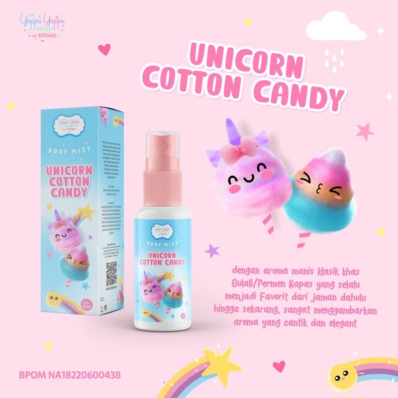 YEPPU BODY MIST SERIES 60ML ( LYCHEE / GRAPE MUSCAT / CARAMEL POPCORN / MILK SHAKE VANILLA / STRAWBERRY MARSHMALLOW / UNICORN COTTON CANDY / VANILLA CAKE )