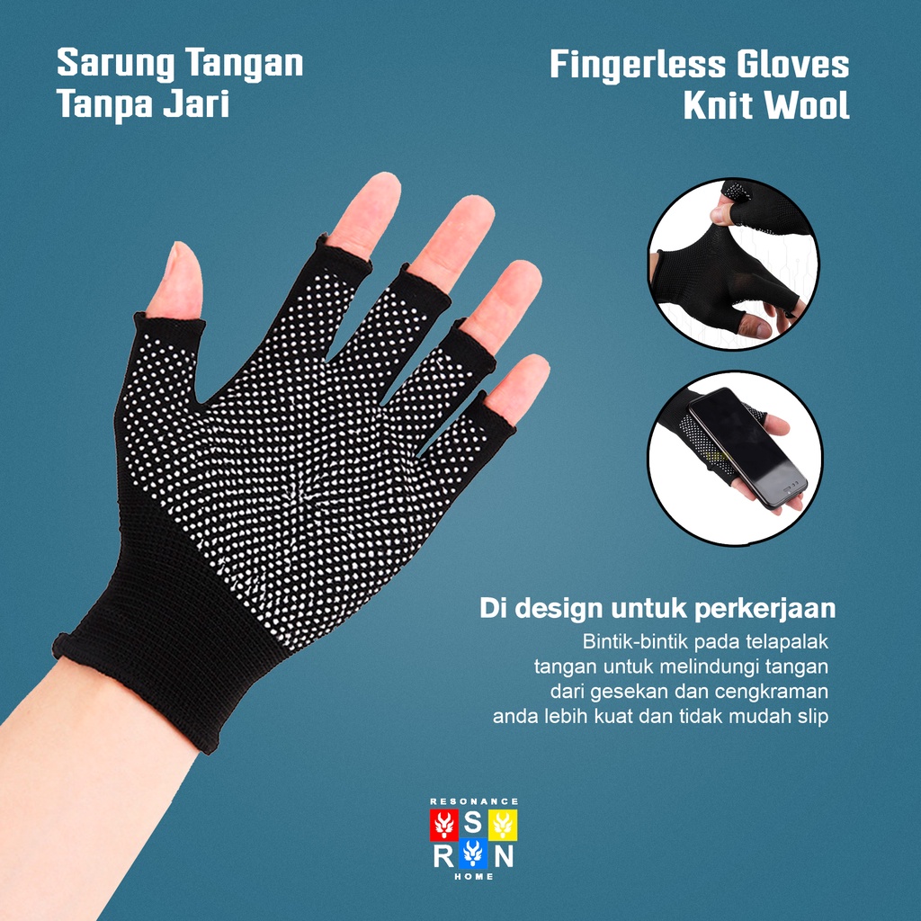 Sarung Tangan Rajut Bintik Half Finger Anti Slip Gloves Resonance Home