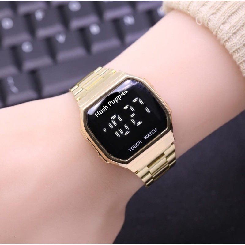 SFS ✅COD Jam Tangan Pria Wanita Digital Unisex HUsh Puppies Led Touch Screen Rantai HP-41-Gold HP Rantai