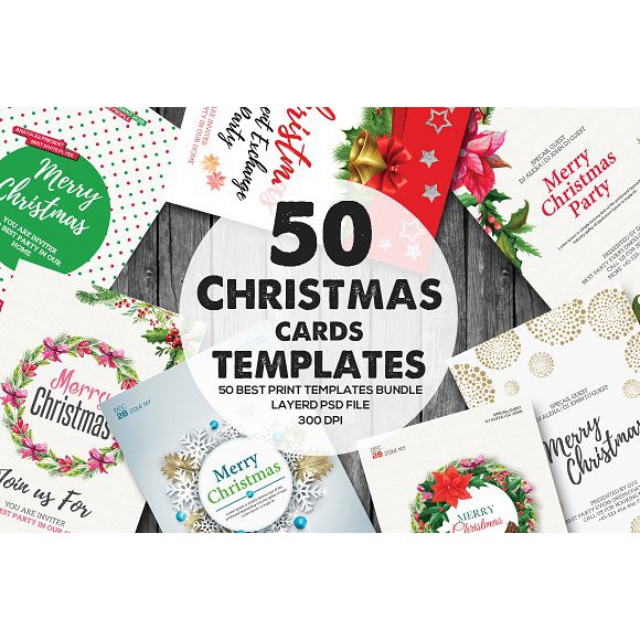 50 Christmas Cards Bundle - Photoshop