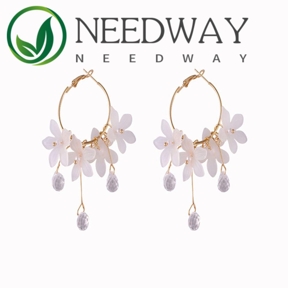 Needway  Gift Dangle Earrings Metal Circle Crystal Drop Earrings Women Trendy Accessories Acrylic Flower Fashion Jewelry/Multicolor