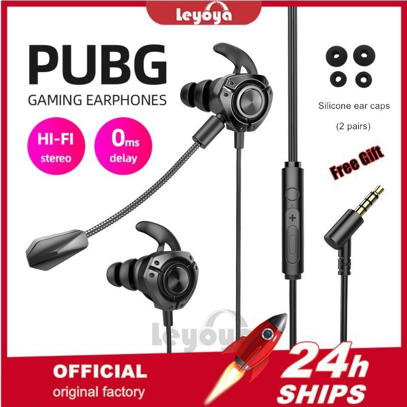 (FREE Case) Headset Sport Gaming PUBG ML Gaming Dynamic Noise Cancelling dengan Dual Mic Bass Earphone Not Leyoya