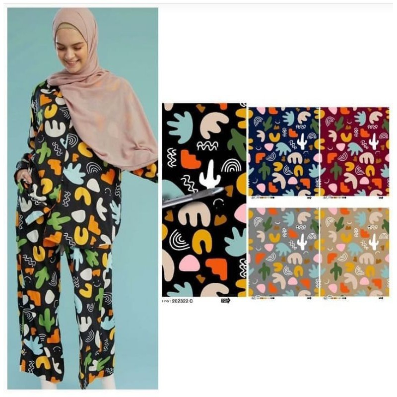 SETELAN ONE SET RAYON PRINT PAJAMAS / BAJU PIYAMA RAYON / BAJU TIDUR RAYON