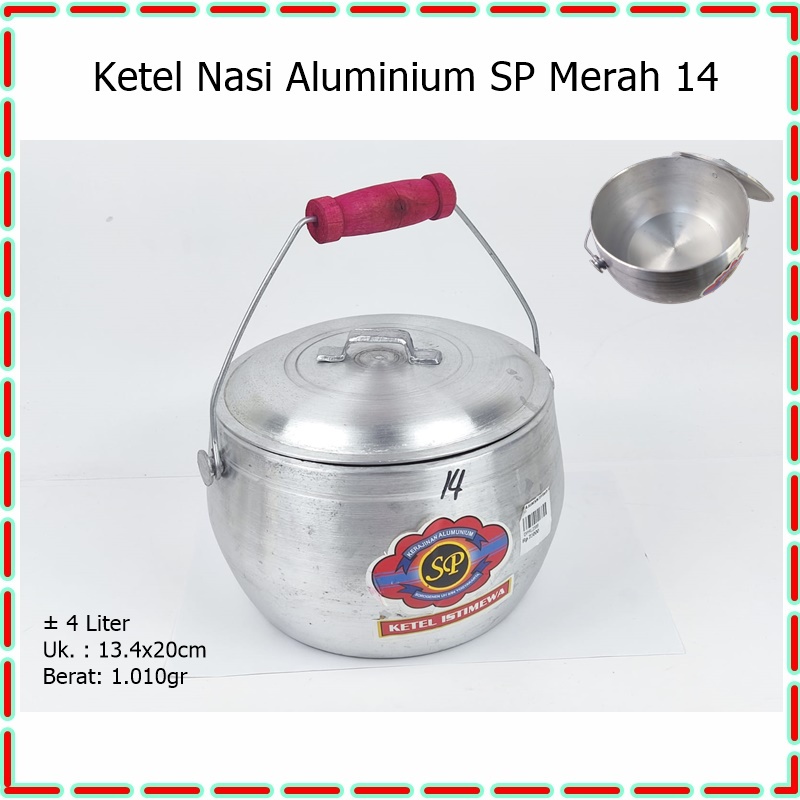 Ketel/Kastrol/Periuk Panci Nasi Liwet Aluminium SP Merah 14 ± 4L