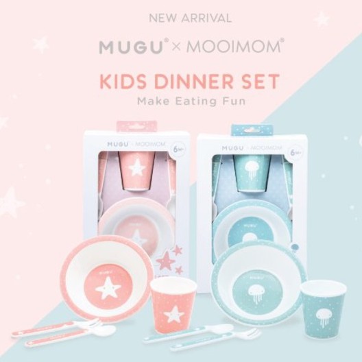 MUGU mooimom  Kids Dinnerware Set Perlengkapan Makan bayi dan anak / Sendok Garpu Gelas mangkuk