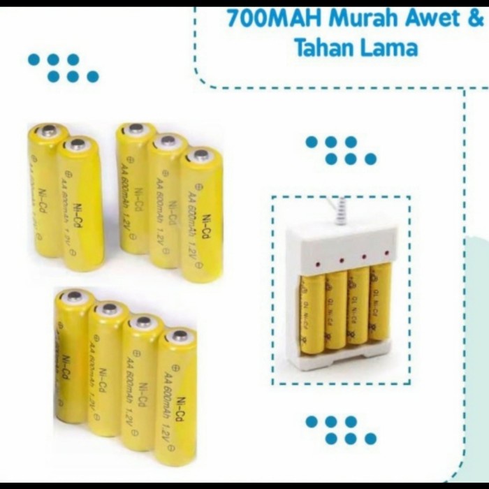 batu batrai cas AA batre A2 battery rechargeable 700MAH Ni-Cd