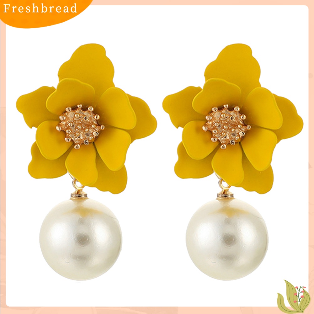 Terlaris Women Fashion Flower Faux Pearl Pendant Ear Studs Party Earrings Jewelry Gift