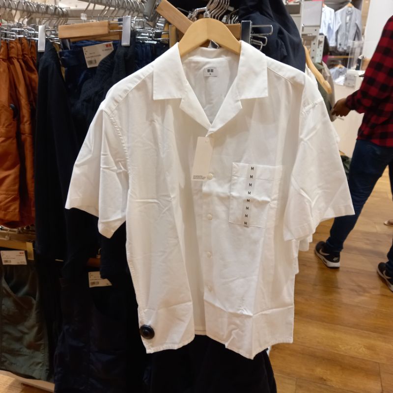 UNIQLO ORIGINAL SALE 80% Kemeja Linen Katun Polos Lengan Pendek Pria Dewasa Hitam Putih Kuning Pink