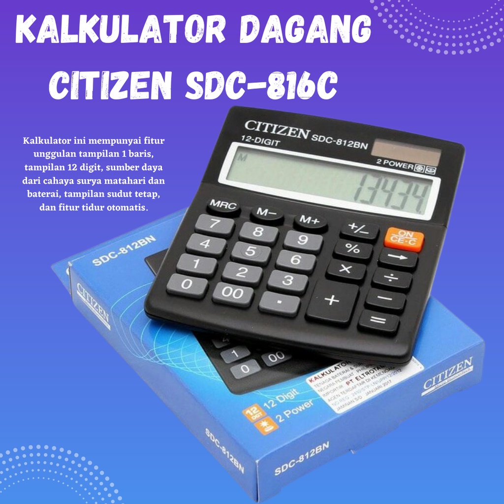 Kalkulator Dagang [BISA COD] Citizen CT 812BN 12 Digit 112 STEP CHEC K BIG DISPLAY / Kalkulator 816 C