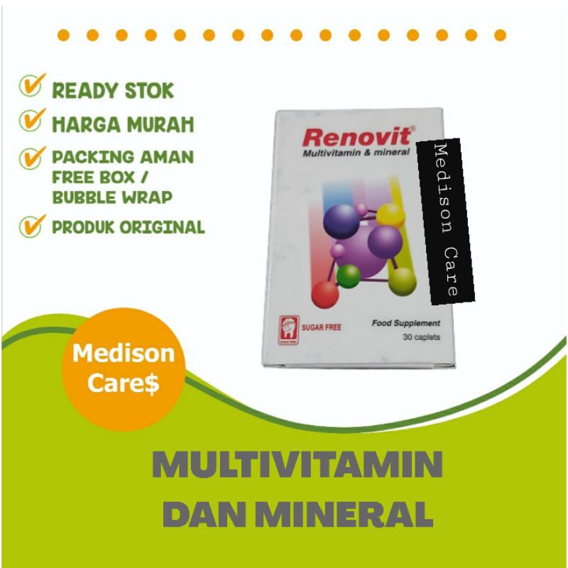 renovit multivitamin dan mineral | isi 30 caplets sugar free