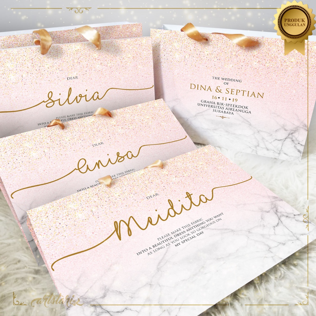 

Paperbag Bridesmaid GLITTER MARBLE ROSE GOLD / PEACH PINK PASTEL CUSTOM NAMA TEMAN