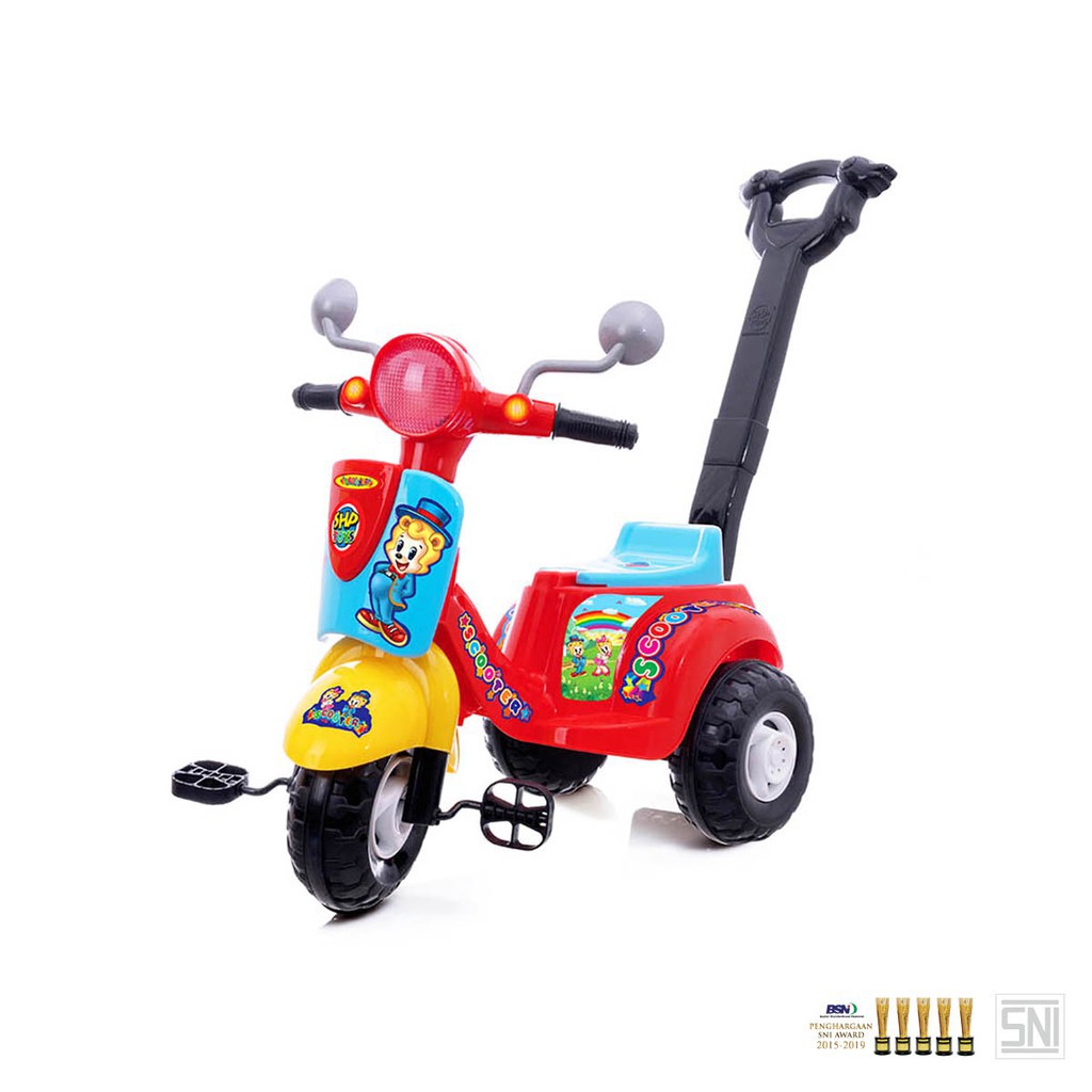 SCOOTER SHP 609 MAINAN ANAK SEPEDA RODA TIGA VESPA DORONG MUSIK LAMPU KHUSUS GOJEK GRAB