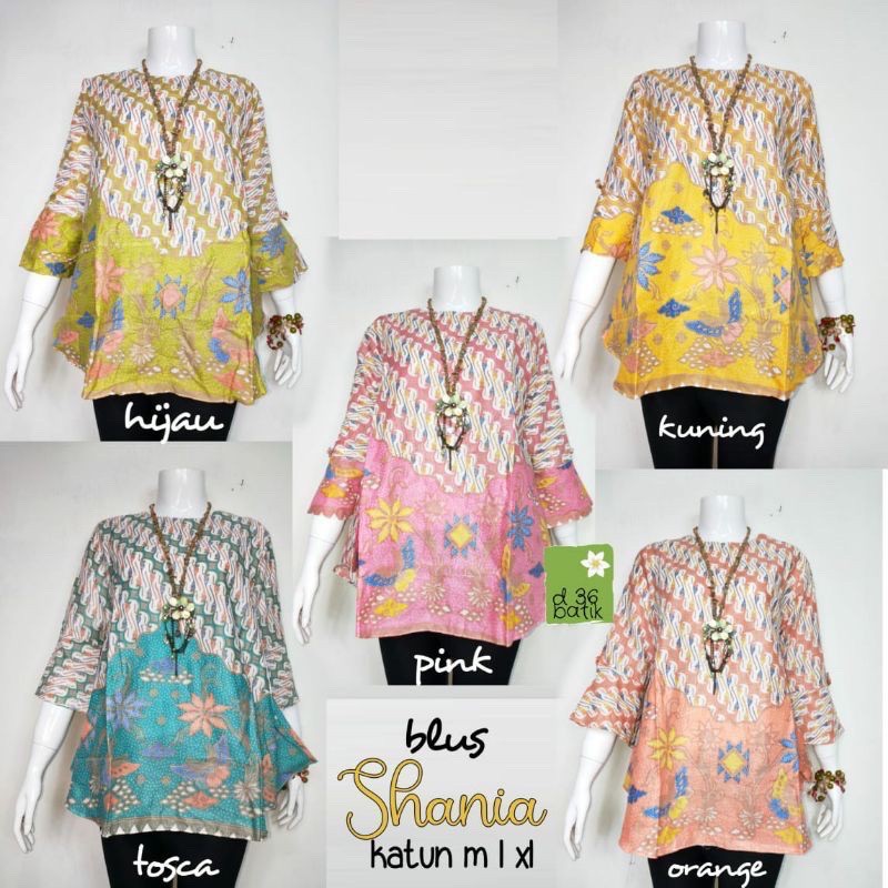 Blus Shaina Batik Blouse Lonceng Pastel Soft Atasan Batik Modern Casual Kerja Seragam Kantor Muslim