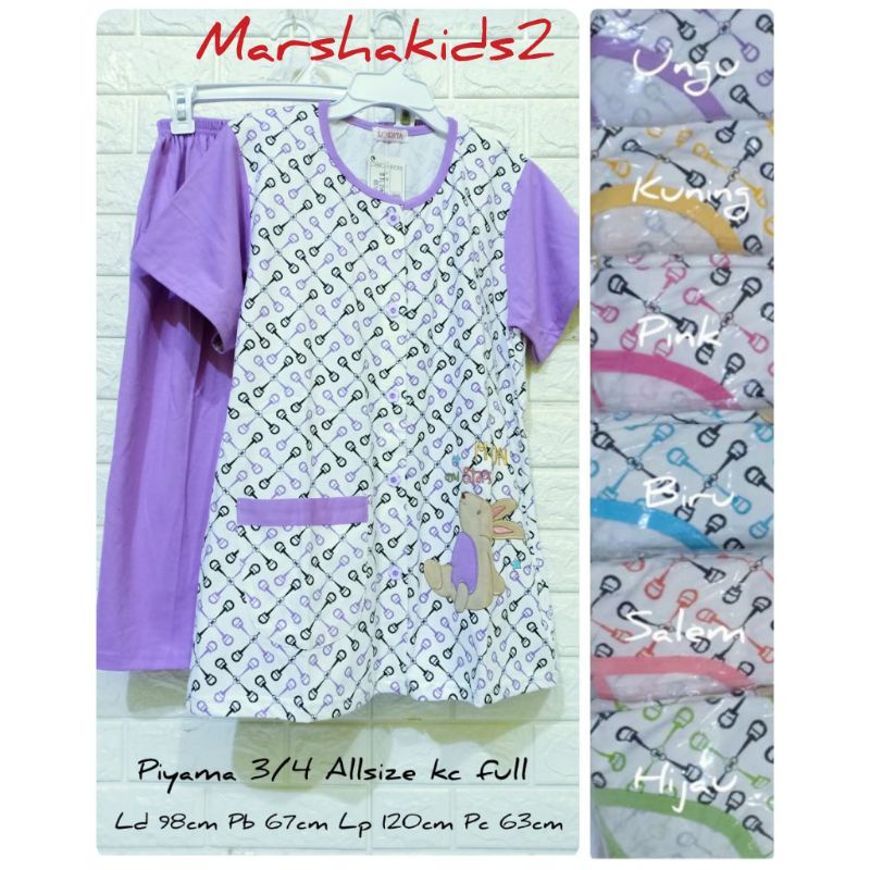 Piyama pendek 3/4 dewasa allsize ld 98cm lorita by sofie kancing full babydoll baju tidur kaos
