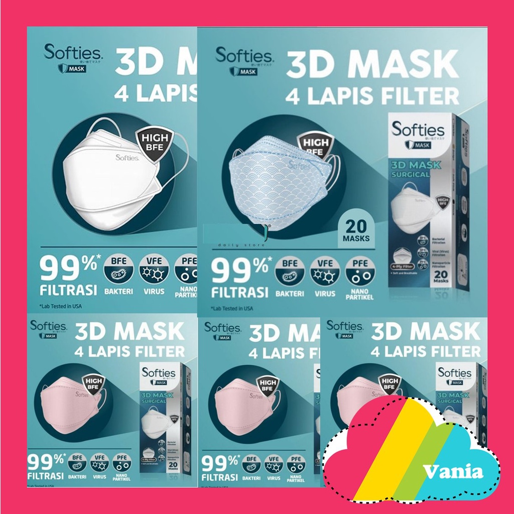 Masker Softies 3D KF94 4 lapis filter 4ply medis Surgical face mask putih 20pc KF 94 isi 20 polos