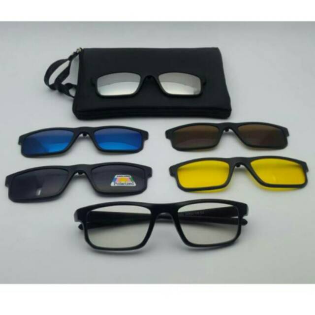 Frame Kacamata Minus Fashion Clip On 5 Lensa Pria Wanita