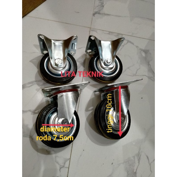 Roda karet 3 inchi roda casters 3&quot; 4pcs roda roly