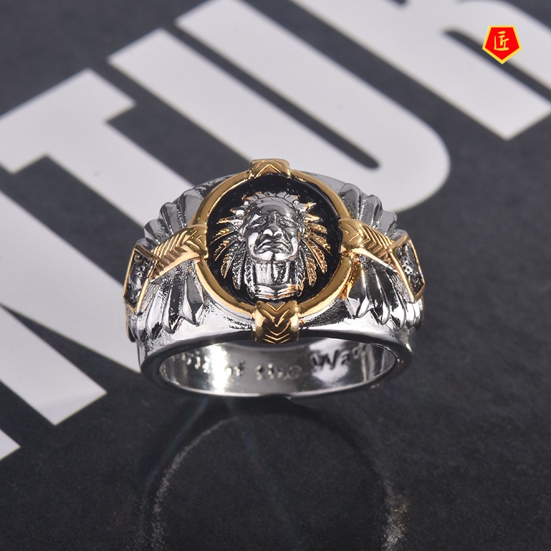 [Ready Stock]Hip Hop Style Viking Warrior Two-Tone Ring