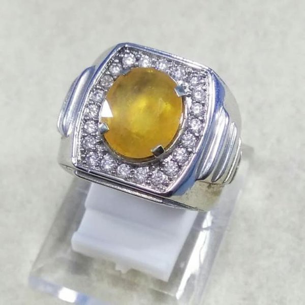 CINCIN BATU AKIK PERMATA NATURAL YELLOW SHAPPIRE CORUNDUM RING ALPAKA SUPER MEWAH GLAMOUR INDAH