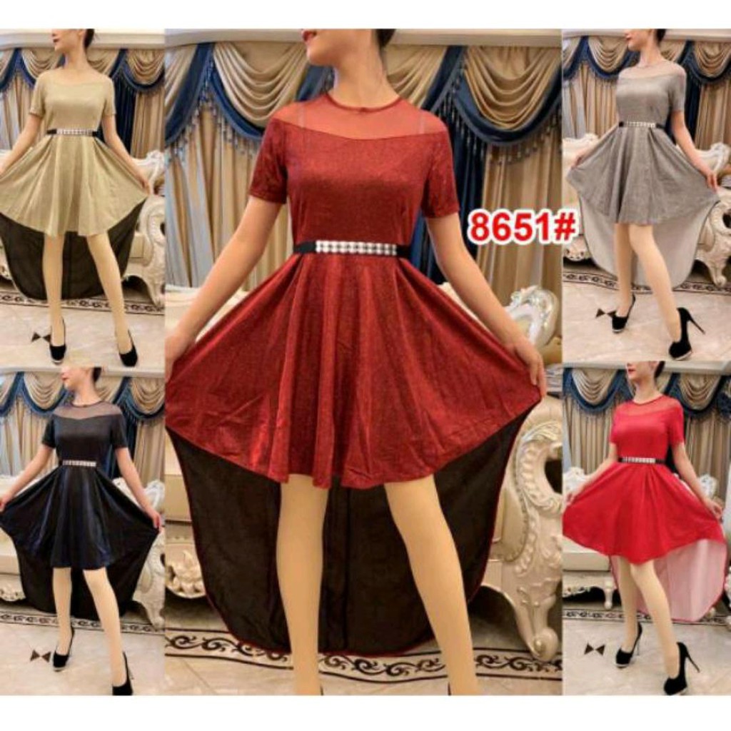 8651# dress ekor glitter import TANPA BELT