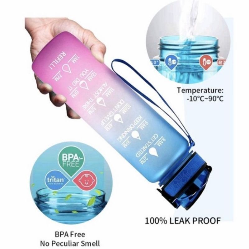 BOTOL MINUM MOTIVASI PENANDA WAKTU KOREA VIRAL ( BPA FREE ) 1 LITER FREE PACKING BUBBLEWARP