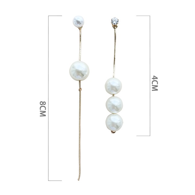 LRC Anting Tusuk Fashion Gold S925 Silver Needle Imitation Pearl Asymmetric Tassel Earrings F90741